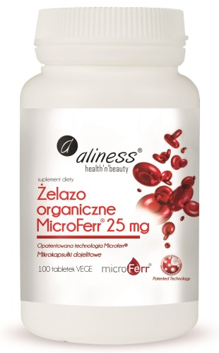 ALINESS - ŻELAZO ORGANICZNE MICROFERR 25MG 100 TABS