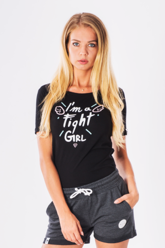 TREC WEAR - Czarny T-shirt damski z nadrukiem fight girl
