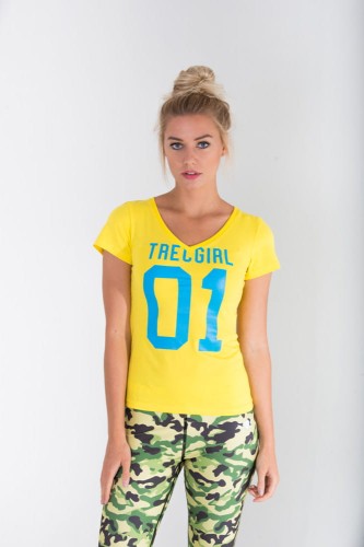 TREC WEAR - żółty T-shirt damski V-NECK TRECGIRL LEMON